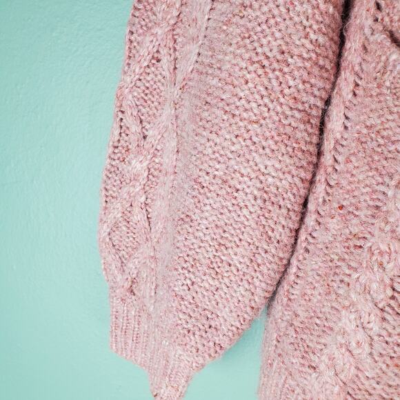 Cabi Pink Confection Cardigan Cable Knit Balloon Sleeve Sweater Size Medium - Picture 5 of 7